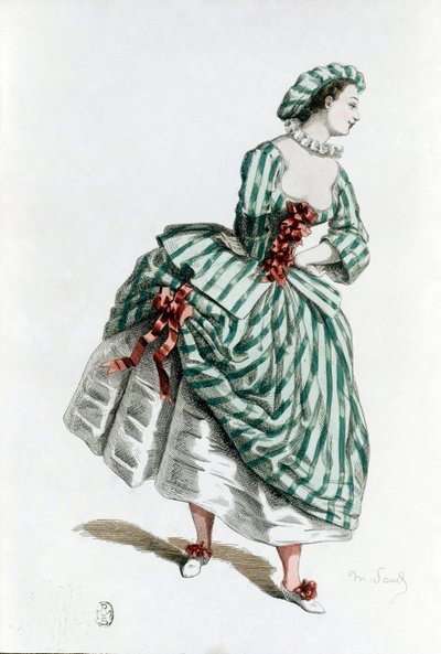 Dräkt och mask av Colombine (corallina) 1855, kvinnlig karaktär i commedia dell