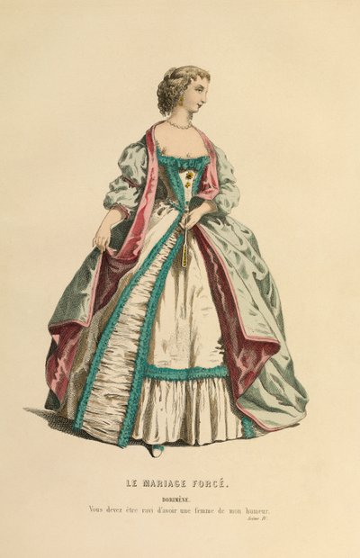 Kostym för rollen som Dorimene, ca 1868 (gravyr) av Maurice Sand