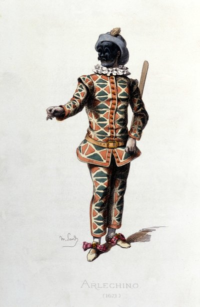 Harlekin 1671. Maurice Sand "" Masks and Jesters"" Paris 1800-tal. (Maurice Sand var George Sands son). av Maurice Sand