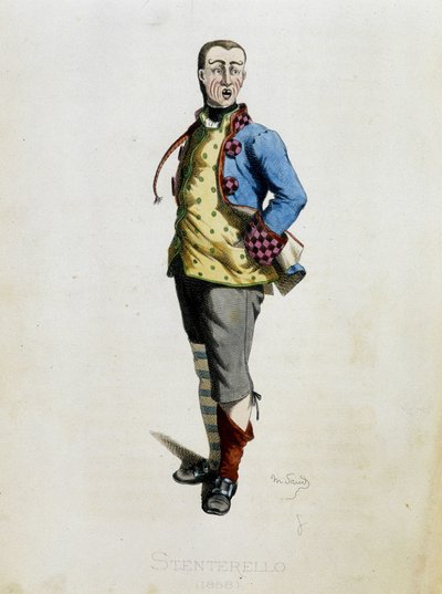 Stenterello ritar från "Masques et bouffons" (italiensk komedi), text och teckningar av Maurice Sand, tryck av A. Manceau, förord av Georges Sand, Paris, Michel Levy Freres av Maurice Sand