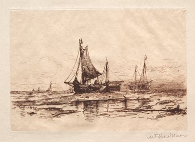 Fiskebåtar på stranden i Scheveningen. av Maurits Frederik Hendrik De Haas