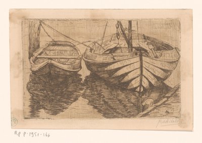 Roddbåt och segelbåt av Maurits van der Valk (signed by artist)