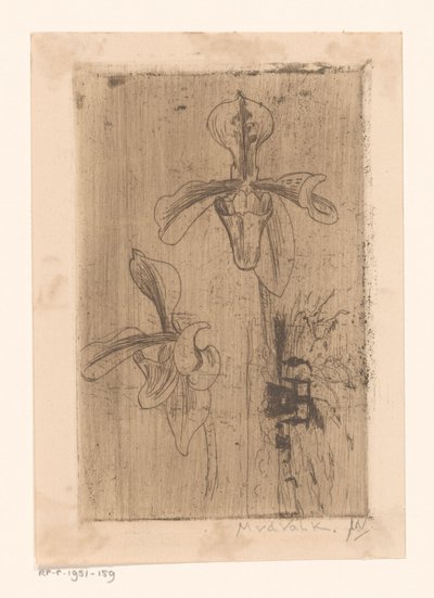 Två orkidéer och en vagn på stranden av Maurits van der Valk (signed by artist)