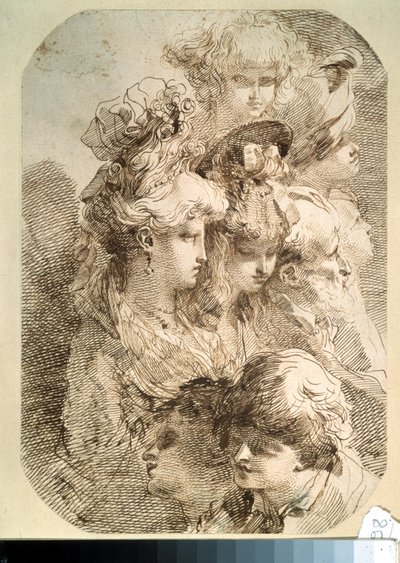 Studie av åtta huvuden. (Studier av åtta huvuden). Teckning av Mauro Gandolfi (1764-1834). Italiensk konst. Penna och brunt indiskt bläck på papper. Pushkin-museet, Moskva av Mauro Gandolfi