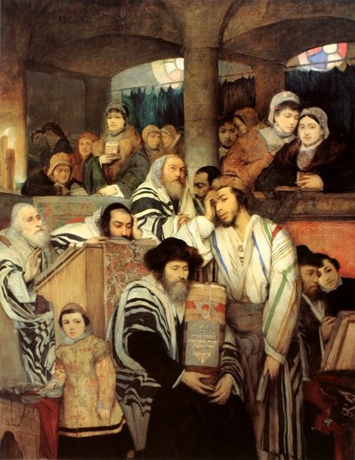 Judar ber i synagogan på jom kippur av Maurycy Gottlieb