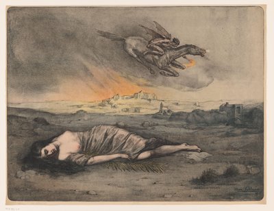 Liggande kvinna och flygande ryttare med fackla av Max Alexander Alandt (signed by artist)