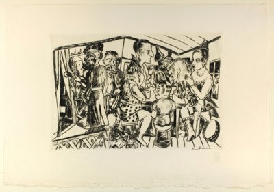 Bakom kulisserna, tallrik tre från Jahrmarkt av Max Beckmann