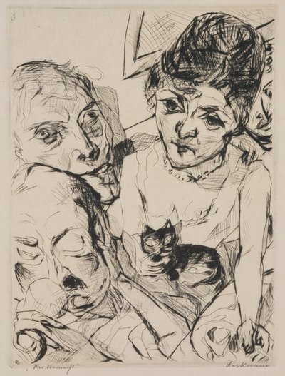 Kväll (Självporträtt med Battenbergarna), tallrik 10 från portfolion "Faces" av Max Beckmann