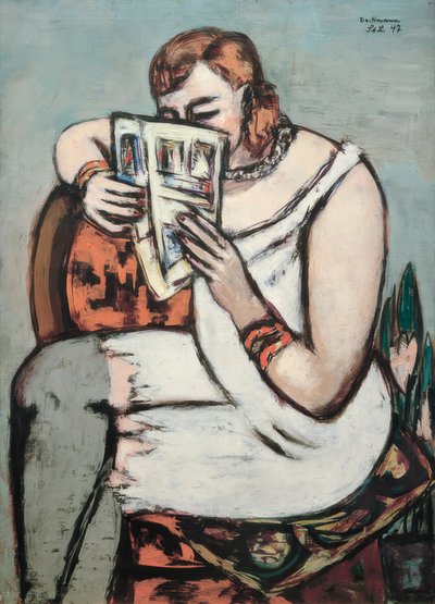 Kvinna i vit skjorta (läsning) av Max Beckmann