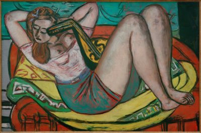 Kvinna med en mandolin i gult och rött av Max Beckmann