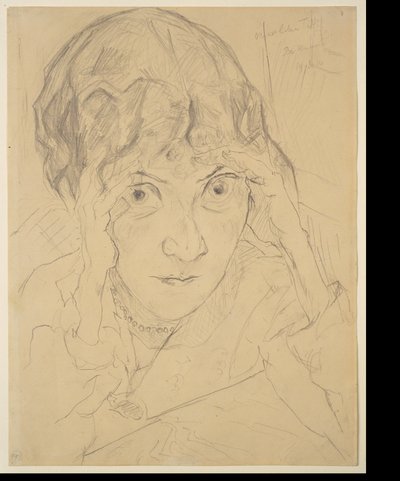 Porträtt av Fridel Battenberg, med huvudet vilande i båda händerna av Max Beckmann
