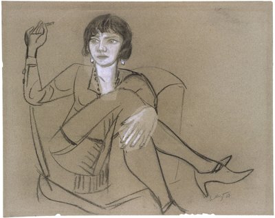 Quappi i en klubbstol, rökande av Max Beckmann