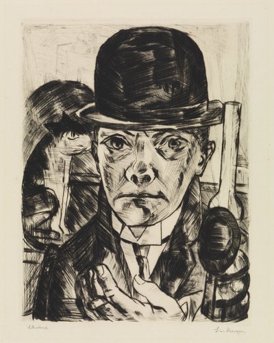 Självporträtt med styv hatt av Max Beckmann