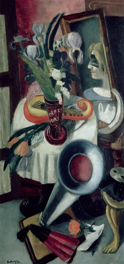 Stilleben med grammofon och iris av Max Beckmann