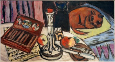 Stilleben med en silverljusstake (stilleben med katter) av Max Beckmann