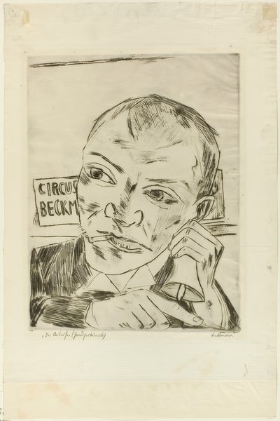 Barker (självporträtt), platta ett från Der Jahrmarkt av Max Beckmann