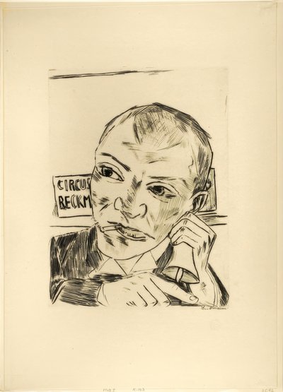 The Barker (Självporträtt), tallrik ett från Jahrmarkt av Max Beckmann