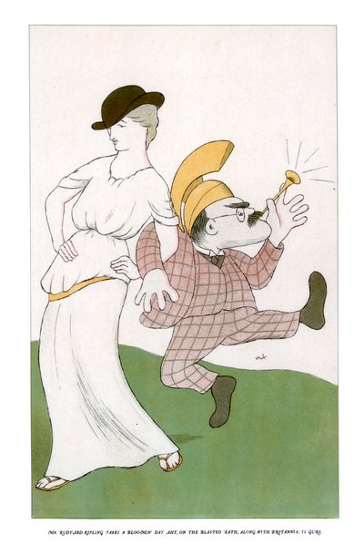 Mr Rudyard Kipling tar en blommande dag aht, på den sprängda ätten... 1904. av Henry Maximilian Beerbohm