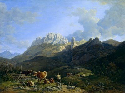 Almlandskap med Kampenwand av Max Joseph Wagenbauer