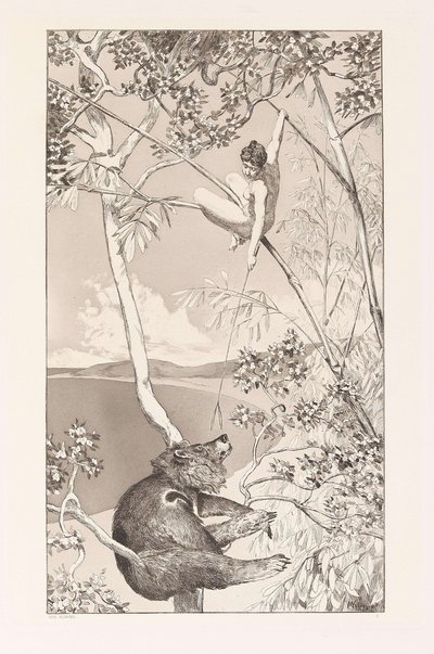 Bear and Elf Bär und Elfe tallrik I från Intermezzos, Opus IV Intermezzi, Opus IV, ca. 1880. av Max Klinger