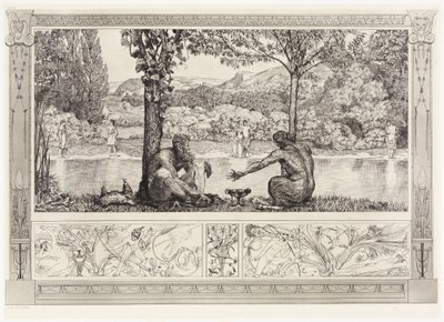 Narkissos och Echo I (Räddningar av ovidianska offer, opus II, blad 7) av Max Klinger