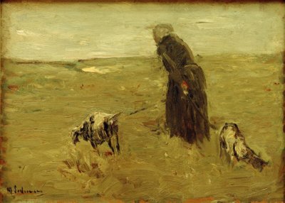 Gammal kvinna med getter av Max Liebermann