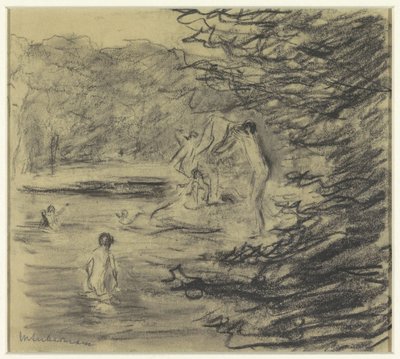 Badande pojkar i skogsdamm av Max Liebermann