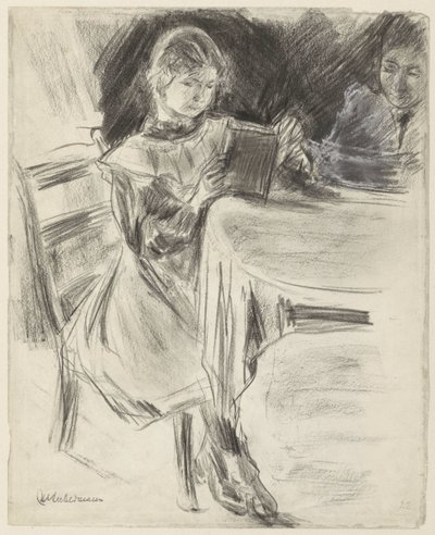 Dotter och fru till Max Liebermann, läser vid ett runt bord av Max Liebermann