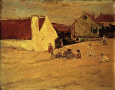 Bytorg med barn som leker av Max Liebermann