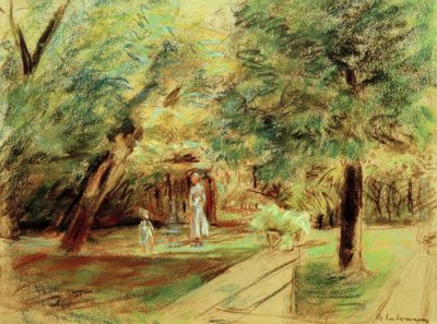 Barnbarn med barnflicka framför häckar av Max Liebermann