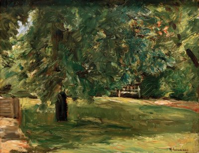 Trädgårdsbänk under kastanjeträdet i Wannsee-trädgården av Max Liebermann