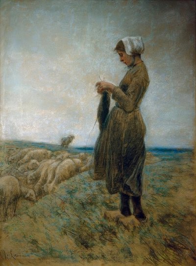 Holländsk herdeflicka (stickande herdinna) av Max Liebermann