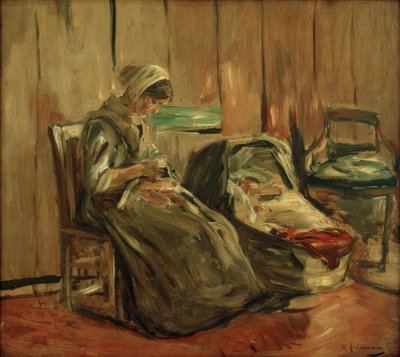 Interiör med sy kvinna av Max Liebermann