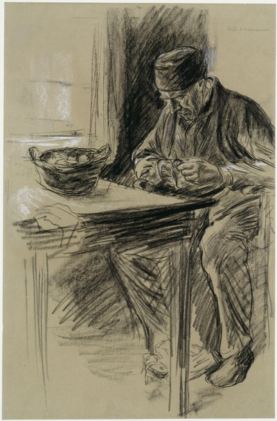 En äldre man som skalar potatis i Laren av Max Liebermann