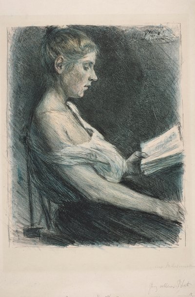 Flicka som läser (Anna-Christine Mattuschka-Grisebach) av Max Liebermann