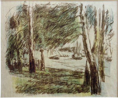 M.Liebermann, landskap vid Wannsee med segelbåtar av Max Liebermann