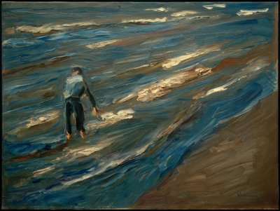 Musselfiskare på stranden - blått hav av Max Liebermann