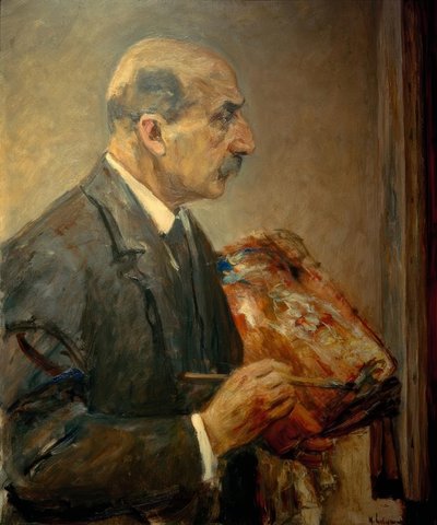Självporträtt med palett på staffli, i profil efter av Max Liebermann