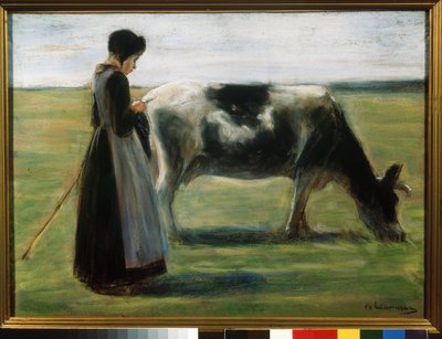 ""En ung flicka med en ko"" (Girl with Cow) Pastellmålning av Max Liebermann (1847-1935) Pushkin Museum, Moskva av Max Liebermann