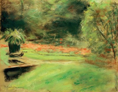 Wannsee trädgård, utsikt över terrassen med rabatter och av Max Liebermann