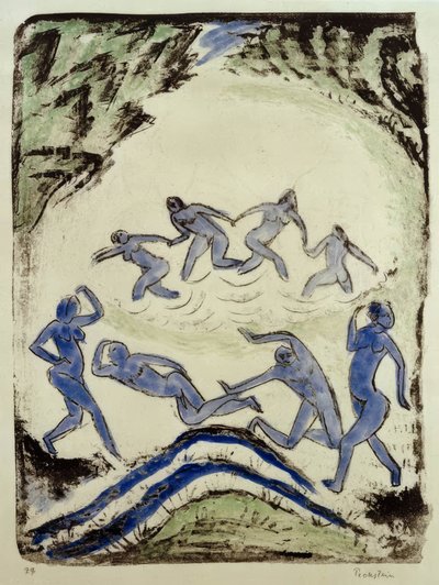 Der Tanz (Tanzende und Badende am Waldteich) von Max Pechstein