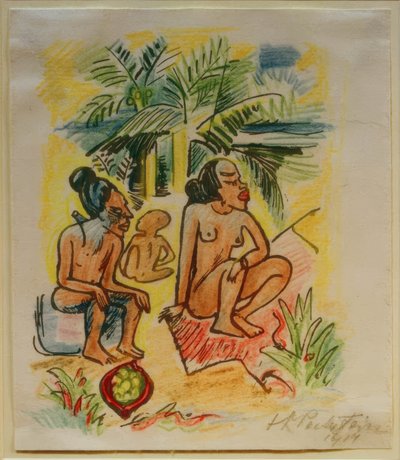 Resebilder Italien - Sydhavet (Tre sittande kvinnor) av Max Pechstein