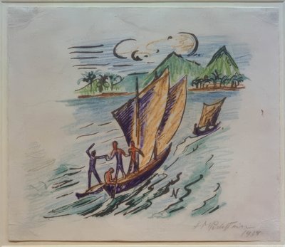 Resebilder Italien - Sydhavet (segelbåtar på Palau) av Max Pechstein
