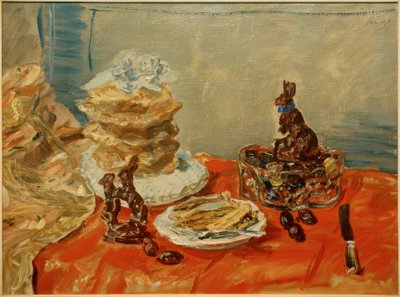 Stilleben med chokladkaniner av Max Slevogt