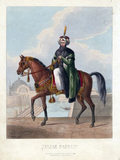 Porträtt av Mahmud II (1785-1839) (Mahmoud II), Sultan av det osmanska riket - Oeuvre de M. Gauci (aktivt 1800-tal) - 1829 - Färglitografi - 26x20 - Privat samling av Maxim Gauci