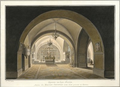 Interiör av Heliga gravens kyrka på platsen för Golgata, 1821 av Maxim Nikiphorovich Vorobyev