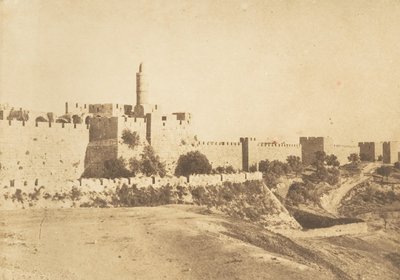 David Daoud Kalessys slott och Jerusalems murar, augusti 1850. av Maxime Du Camp