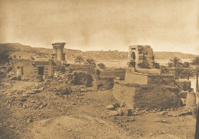 Ruinerna och byn Begueh, en liten ö väster om Philae, 11 april 1850. av Maxime Du Camp