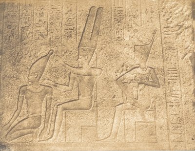 Exteriör skulpturer av granithelgedomen i Karnac Ammon-palatset som säkerställer c..., 1849-50. av Maxime Du Camp