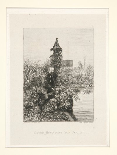 Victor Hugo dans son jardin (Victor Hugo i sin trädgård), pl. 12 från sviten Chez Victor Hugo (Victor Hugo av Maxime Lalanne
